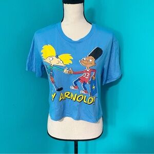 Nickelodeon Hey Arnold M Blue Graphic Arnold Gerald Short Sleeve Crop Top Shirt